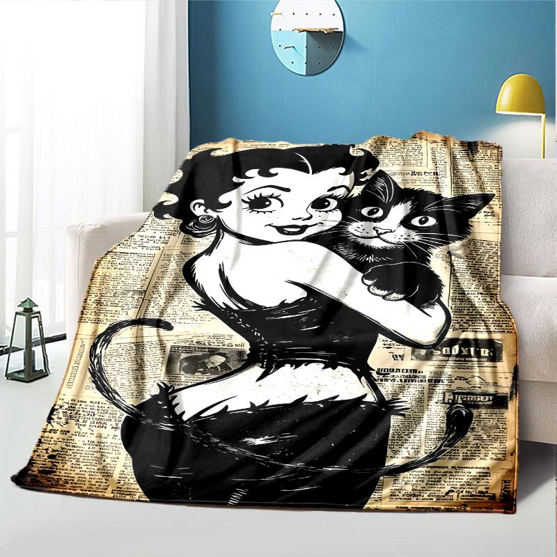Betty Boop Pattern Blanket for Home Decoration, Bed, Sofa, Car Travel, Camping, Suitable for All Seasons, Birthday Christmas Gift