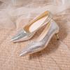 2025 summer new pointed head shallow mouth pleated temperament thin heel single shoes female banquet socialite French high heels