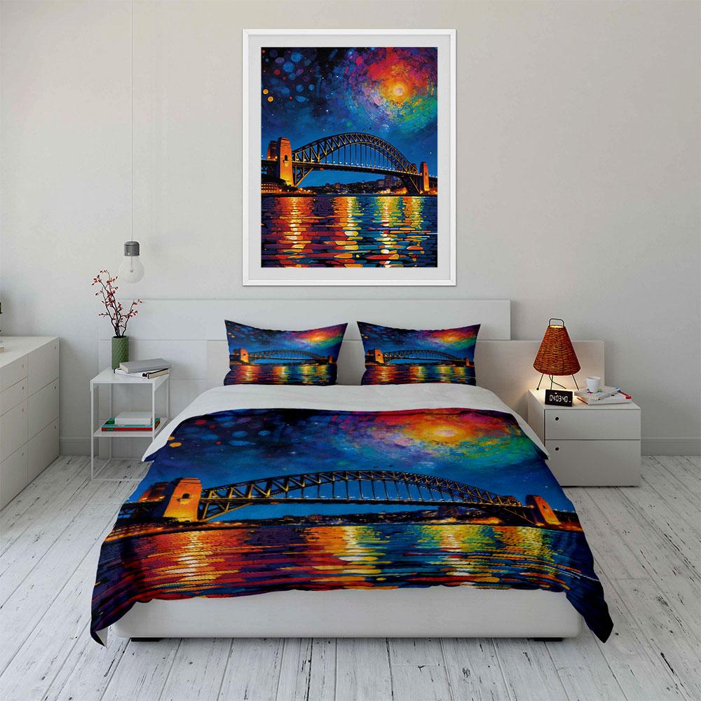 Bridge, Colorful Sky, Reflection. Bedding Sets Duvet Cover Sets Duvet Covers Pillowcases(1 * Duvet Cover 2 * Pillowcases Without Duvet Insert)
