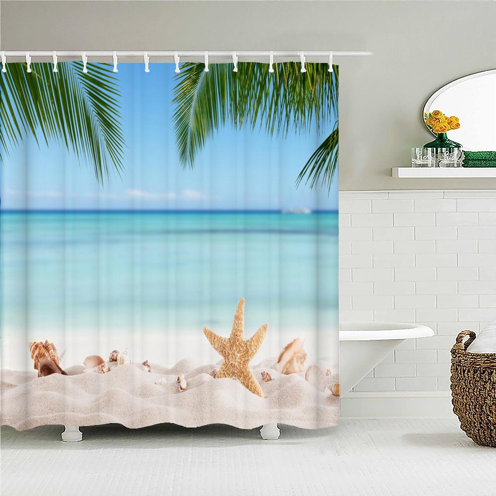 Sunny Beach Seaside Scenery 3D Printing Shower Curtain Large Size 300x180cm Waterproof Polyester Home Decor Curtain With Hooks