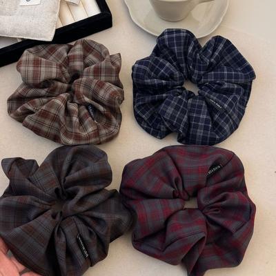 Chouchou en tissu à carreaux style coréen gros intestin, haut de gamme et élégant, élastique à chignon, élastique pour queue de cheval basse