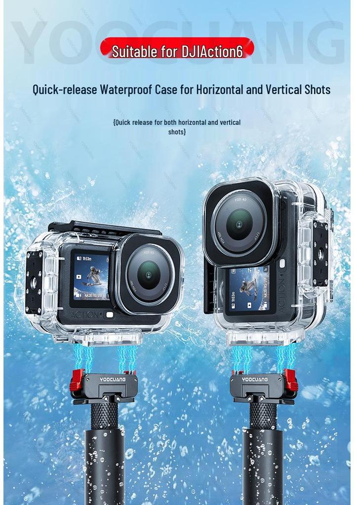 Magnetic Waterproof Case for DJI Action 6: 60m Deep Underwater Protective Cover with Vertical & Horizontal Quick Release