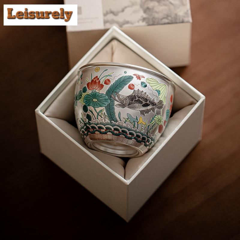 160ml Fish and Algae Patterned Teacup Gilded Silver Water Jug Large Capacity Master Cup Puer Tea Bowl Mug Chazhan Kung Fu Teaset