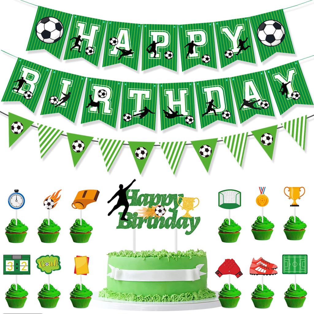 Football Birthday Party Supplies, Soccer Banner & Cake Topper Decor Set