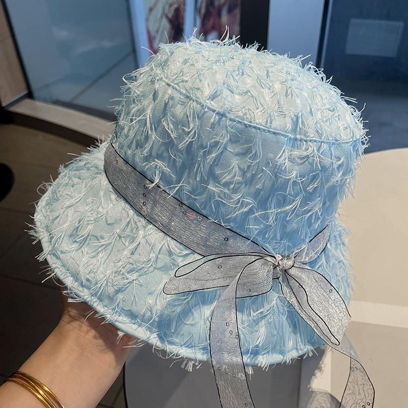 Style Cotton Twill Sun Hat With Bow And Fringe For Summer Beach Wear
