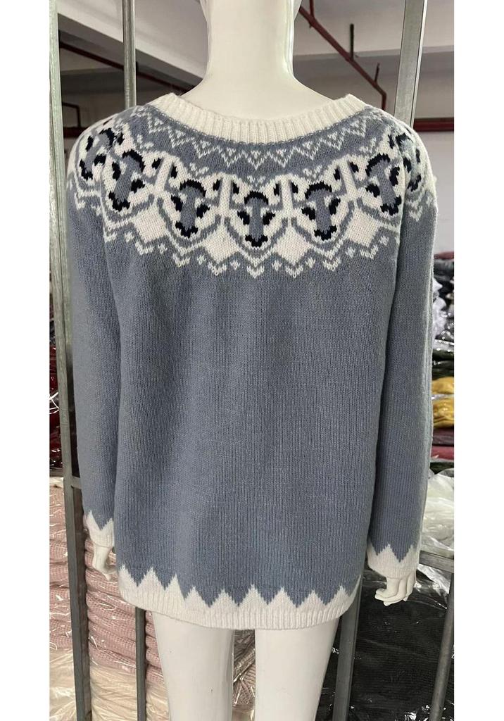 Women's Color Block Round Neck Loose Fashion Sweater - Hot Sale