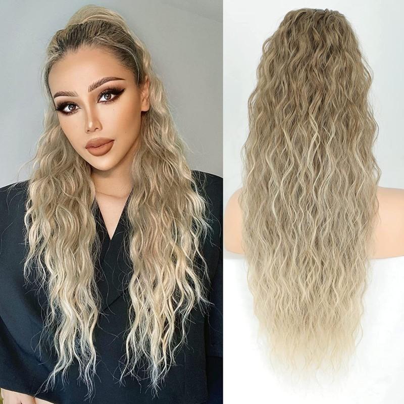 Synthetic Ponytail Hair Extension With Drawstring Wavy Long Water Wave Style Clip-in Or Tie-on Women