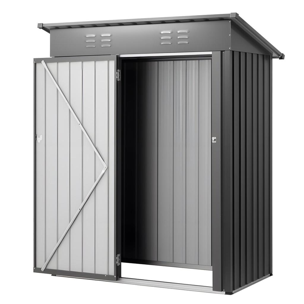 1533 X 876 X 1815 Mm Metal Garden Shed, Storage Building with Lockable Door & 2 Louver Vents, Sloped Roof Metal Outdoor Storage Shed, Tool Sheds