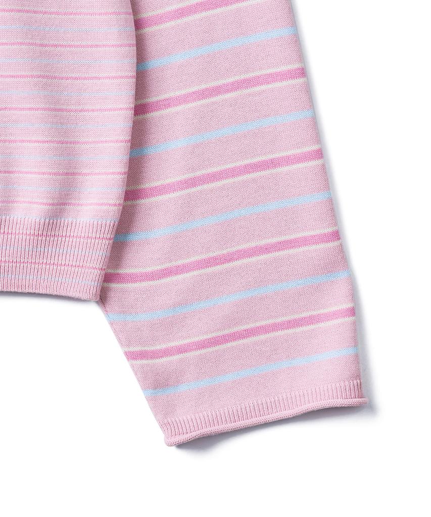Tudument Stripe Long Sleeve Polo Knit_Pink
