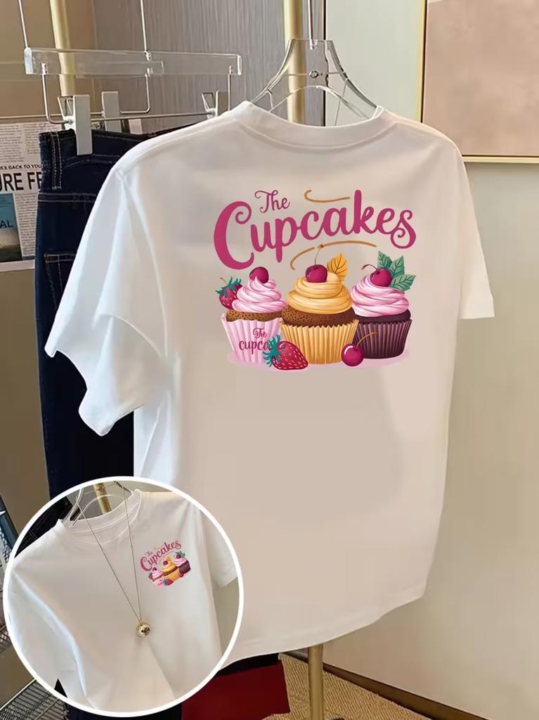 The Cupcakes Dessert Graphic TShirt Front Back Printed Casual Unisexs TshirtSweet Food Print AllSeason Daily Casual Top