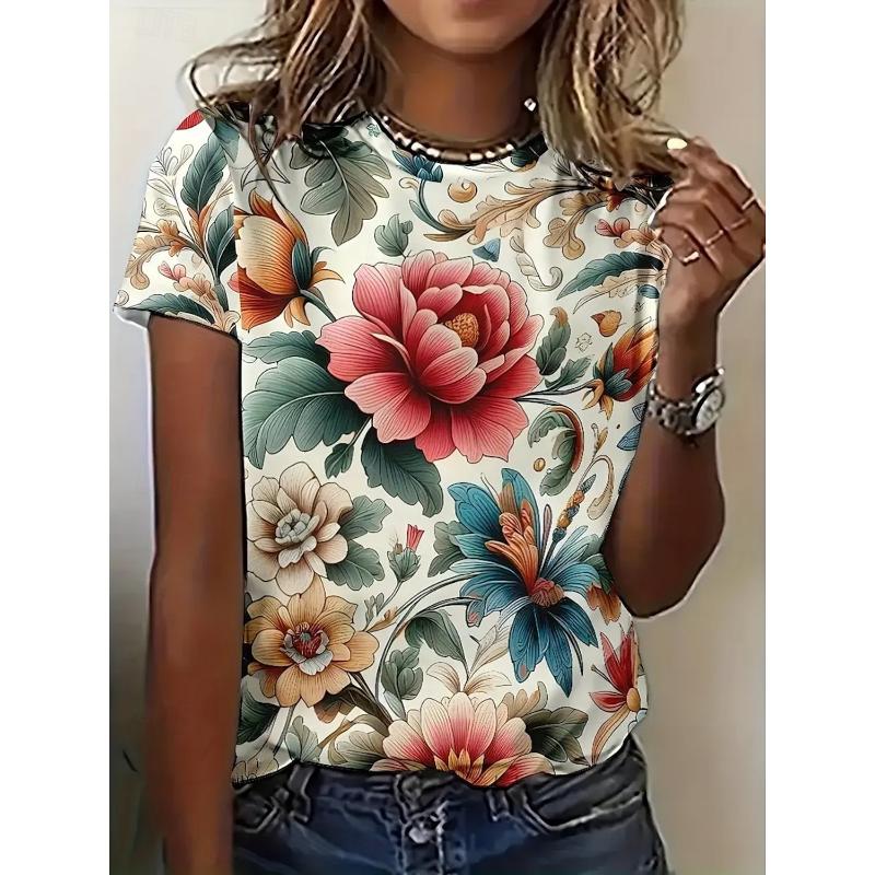 

Women s Flower 3D Prints T-Shirt Short Sleeve Tees Tops 3D Prints Crew Neck T- Shirts Summer Casual Women s Clothing Apparel 5XL