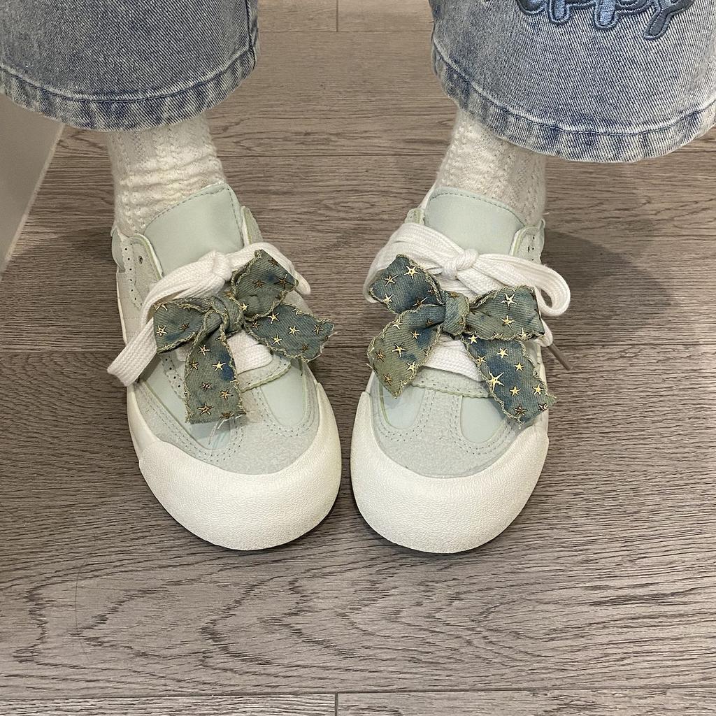 Explosive change niche original bow mint green canvas shoes women's new summer platform versatile casual shoes