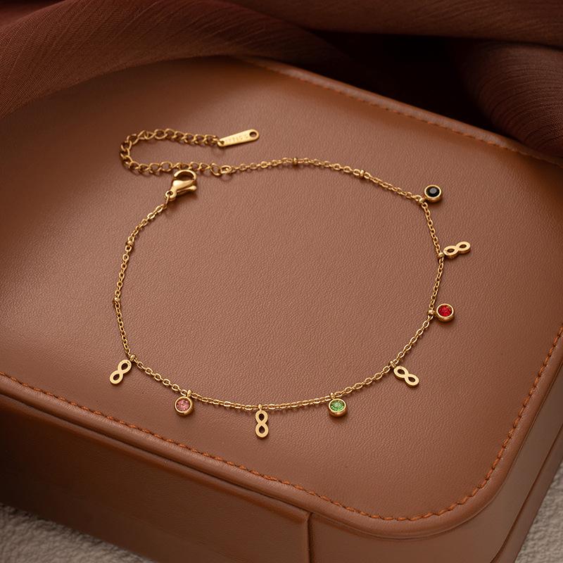 Fashion Small Fresh Anklet Star Moon Five-Pointed Star Palm Foot Accessories Women'S Titanium Steel Does Not Fade A Variety Of Colored Diamond Foot