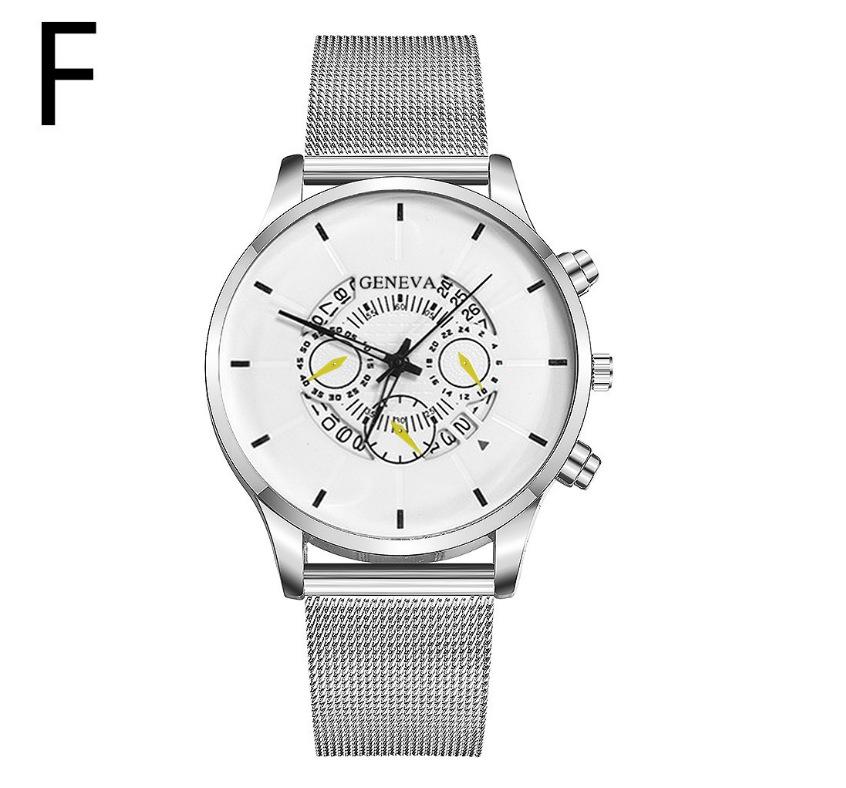 Alloy Mesh Belt Watch, Three-Eye Ultra-Thin Mesh Belt Fashion Casual Steel Belt Quartz Watch Men