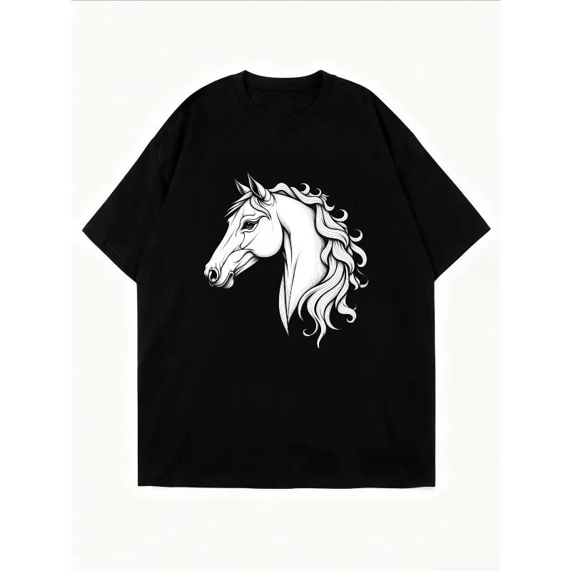 White T-Shirt With Horse Head Print For Casual Wear