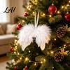 Christmas Tree Ornaments 10Pcs White Feather Angel Wings Ornament for Decoration Soft Fluffy Exquisite Party Favors Hanging Pendant with Lanyard