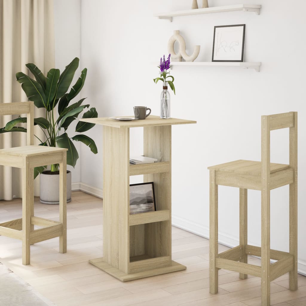 Bar Table with Shelves Sonoma Oak Finish 60 X 60 X 102 Cm Particleboard