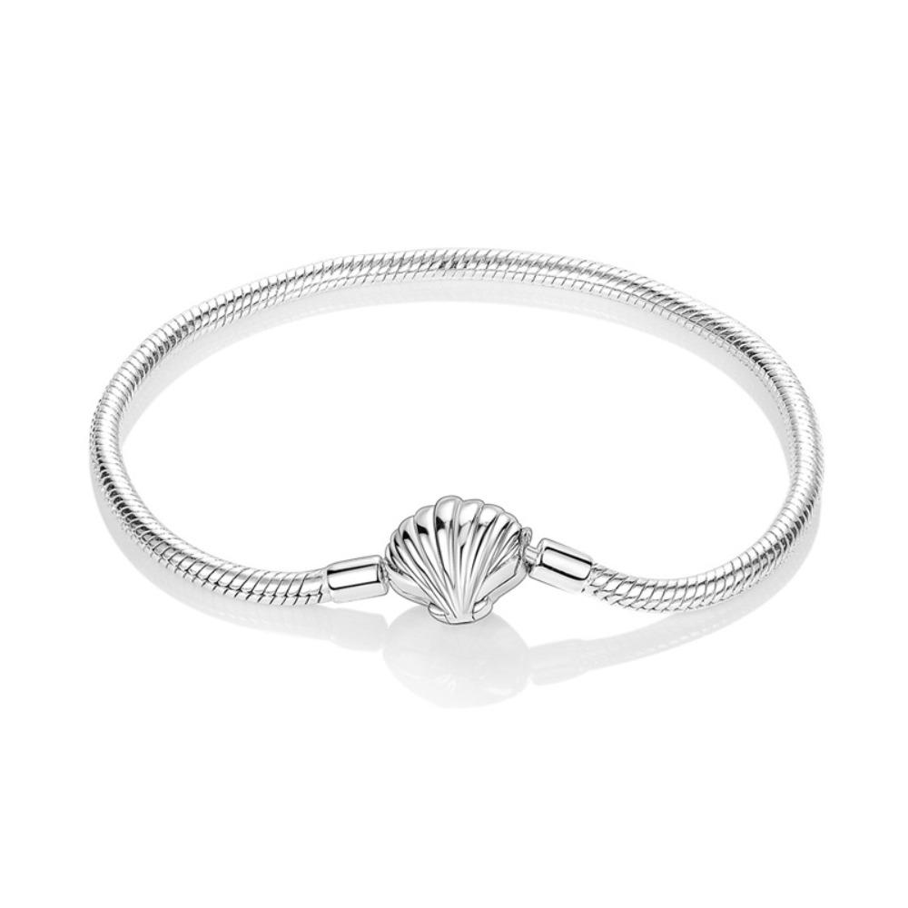 Handmade 925 Silver Plated Copper Starfish Snowflake Shell Beaded Charm Bracelet for Women 17CM