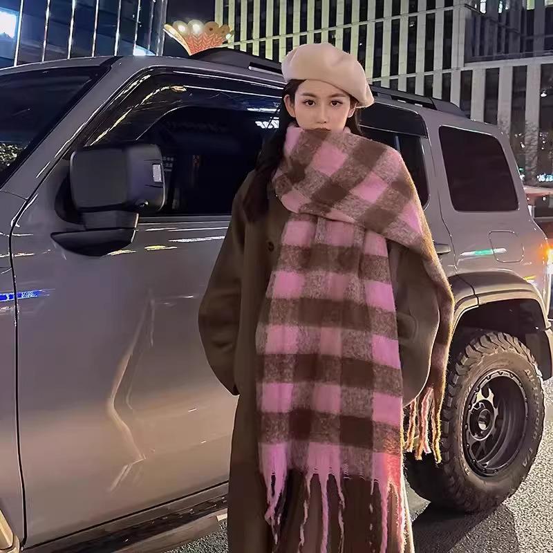 Crain blauer Schal Damen Winter vielseitig verdickt einfarbig Schal Mohair Premium warmer Schal