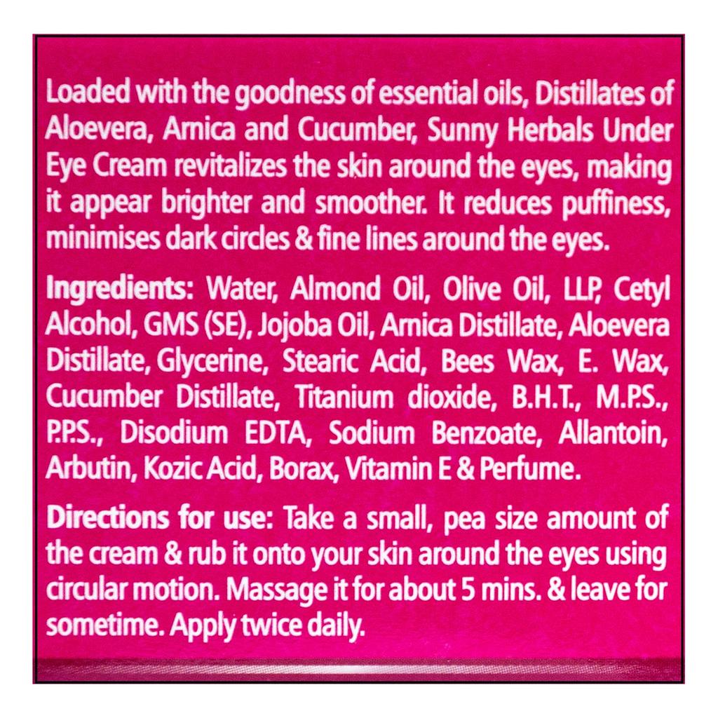 Sunny Herbals Augencreme 50 g Gegen Schwellungen Dunkle Augenringe Feine Linien Glatter Helleres Aussehen Packung mit 1