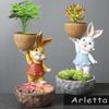Resin Cartoon Animal Simulation Rabbit Succulent Green Plant Flower Pot Ornament Courtyard Outdoor Garden Ornament