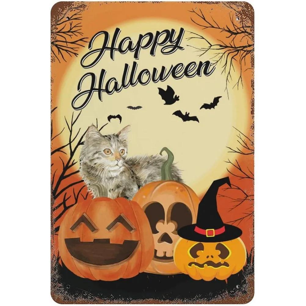 Happy Halloween Plaque Metal Tin Signs Wall Decoration Vintage Art Posters Iron Painting for Man Cave Home Cafe Garden Club Bar