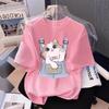 Cross-Border E-commerce Women's Cartoon Kitten Print Short-Sleeve T-Shirt, 2026 Summer, Plus Size, Loose Fit, Trendy Slimming Design.