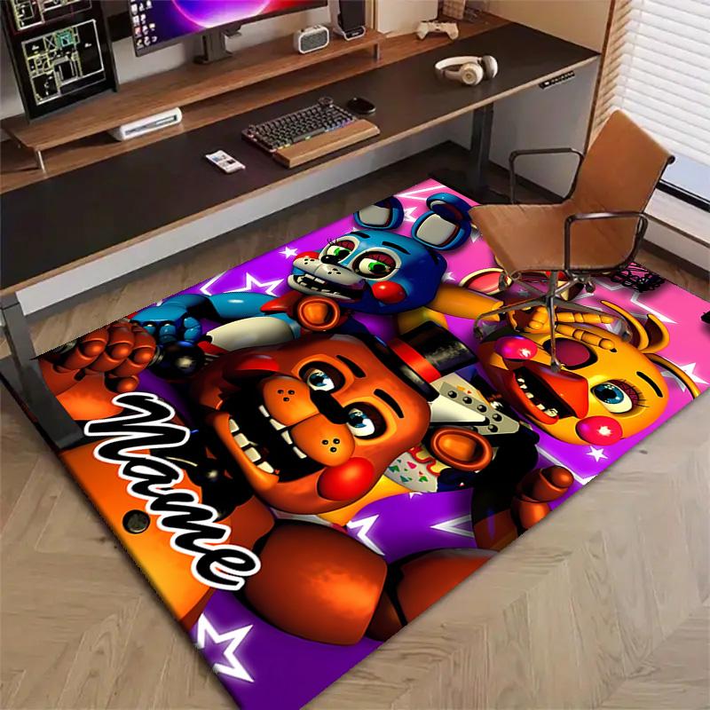 Custom Freddy bear Mat Personalized Name, Polyester Washable Indoor Entryway Rug, Gift for Christmas, Easter, Thanksgiving Day