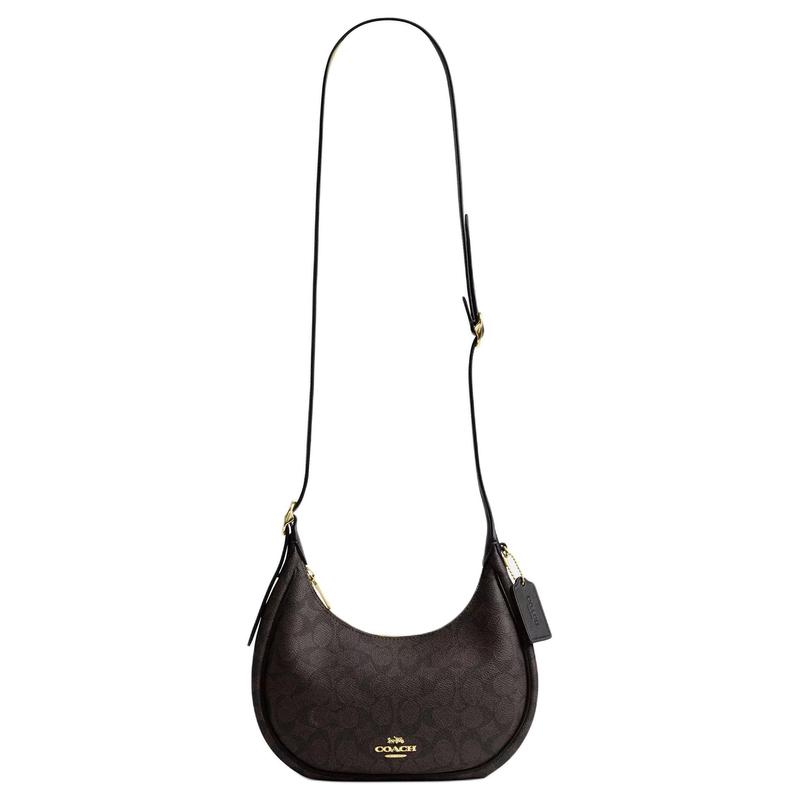 COACH 23 EMILY printed presbyopia coated canvas and smooth leather crescent bag shoulder bag medium size women's dark brown