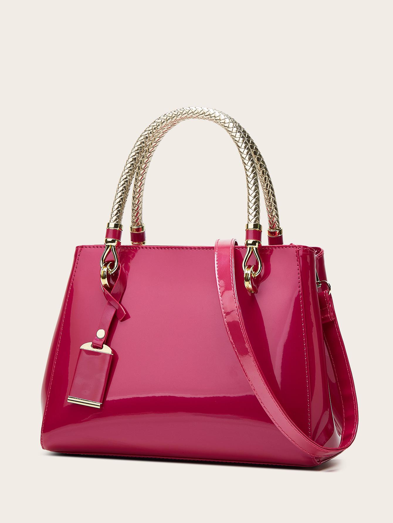 

Женская сумка из красной лакированной кожи, новый стиль 2025 года - высококачественная, большая вместительная сумка-тоут розы красного
