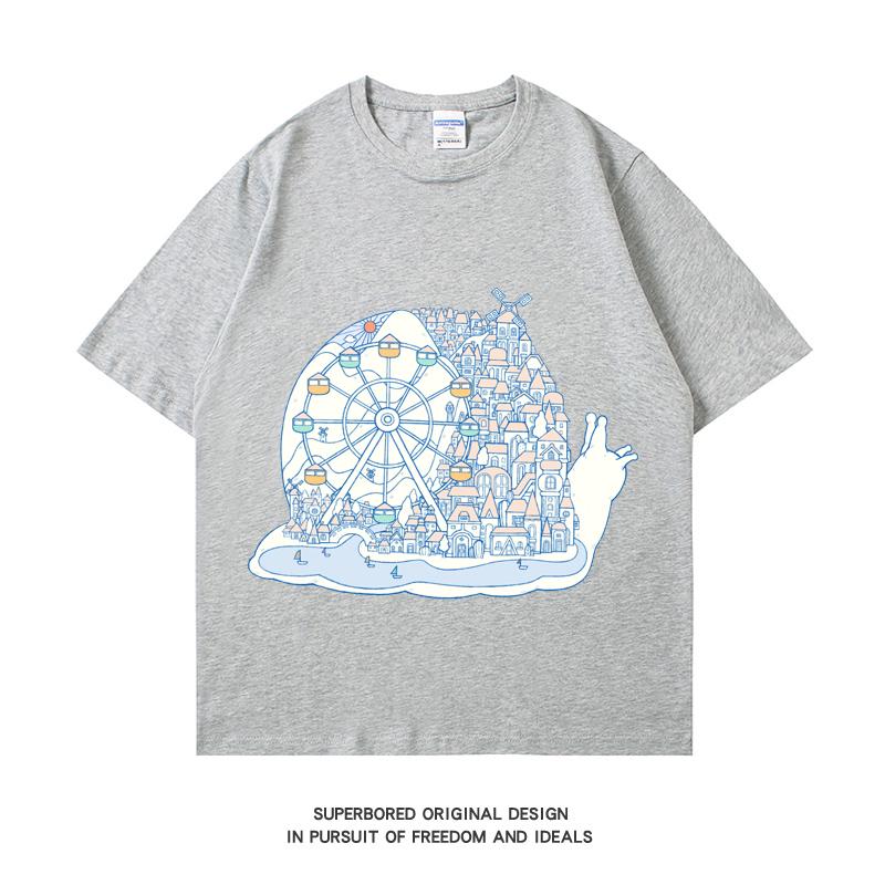 

220GSM Тяжелая футболка из 100% хлопка Футболка Dream Of Snail Print Мужская повседневная футболка с круглым вырезом Базовые мужские топы Футболка