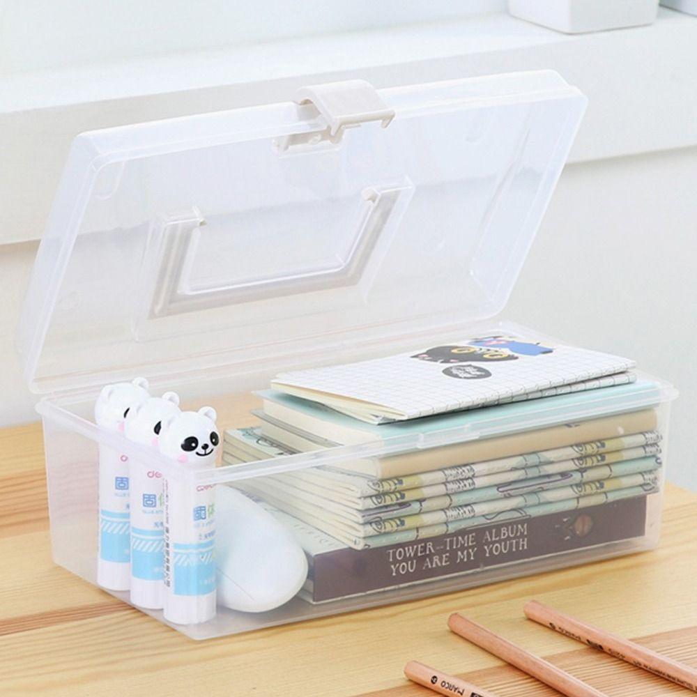 1Pcs Transparent Plastic Storage Box Large-Capacity Sundries Stationery Mask Miscellaneous Container Box Household