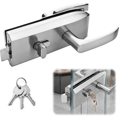 Stainless Steel Glass Door Lock, Interior Door Lock with 3 Keys and Sliding Handle, Glass Door Hardware for Door Gaps 5–8 Mm & 8–12 Mm Glass