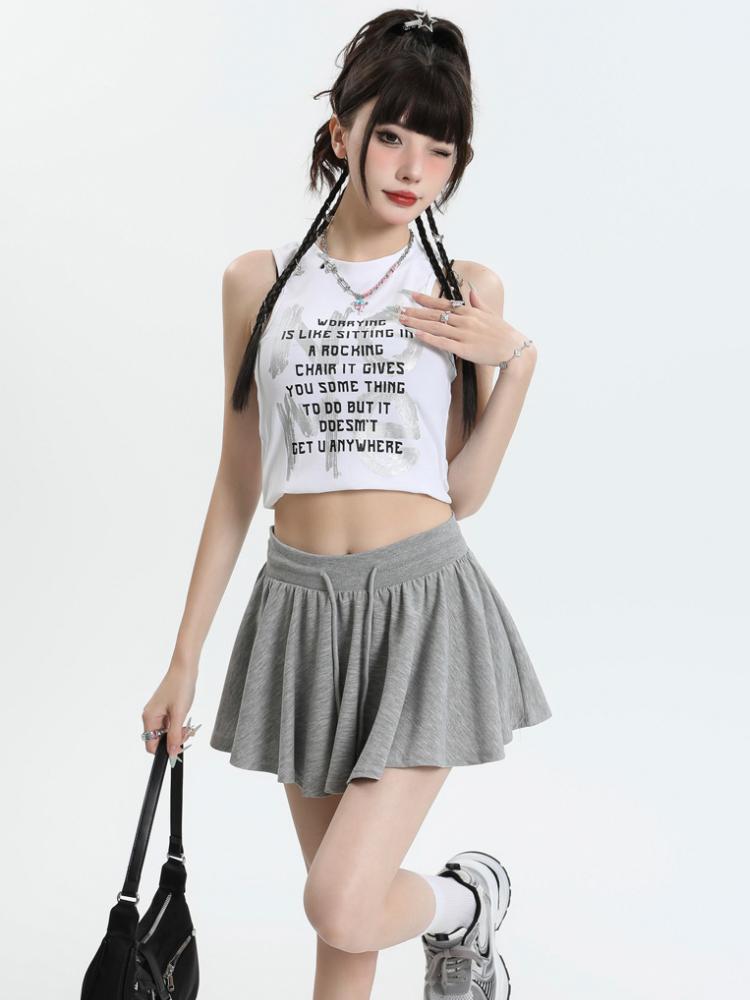 Jupe courte ample décontractée avec cordon de serrage, style Preppy, taille élastique, pour le yoga, la course à pied, respirante, coupe trapèze