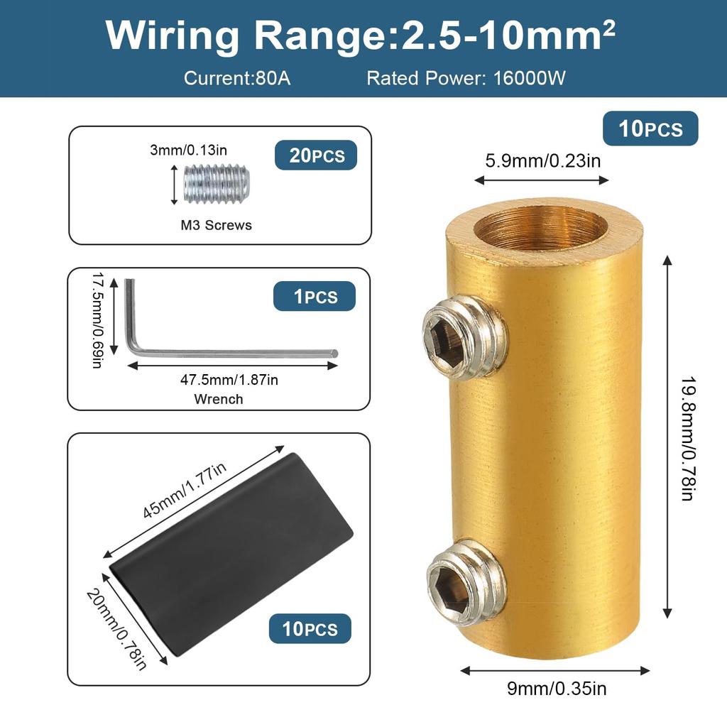 10Pcs 6 AWG Gauge Wire Connector Nut Kit, 80A Splicing Quick Wiring Connection Terminal, Circuit Connector Wire Connector with 20Pcs Screws and 10