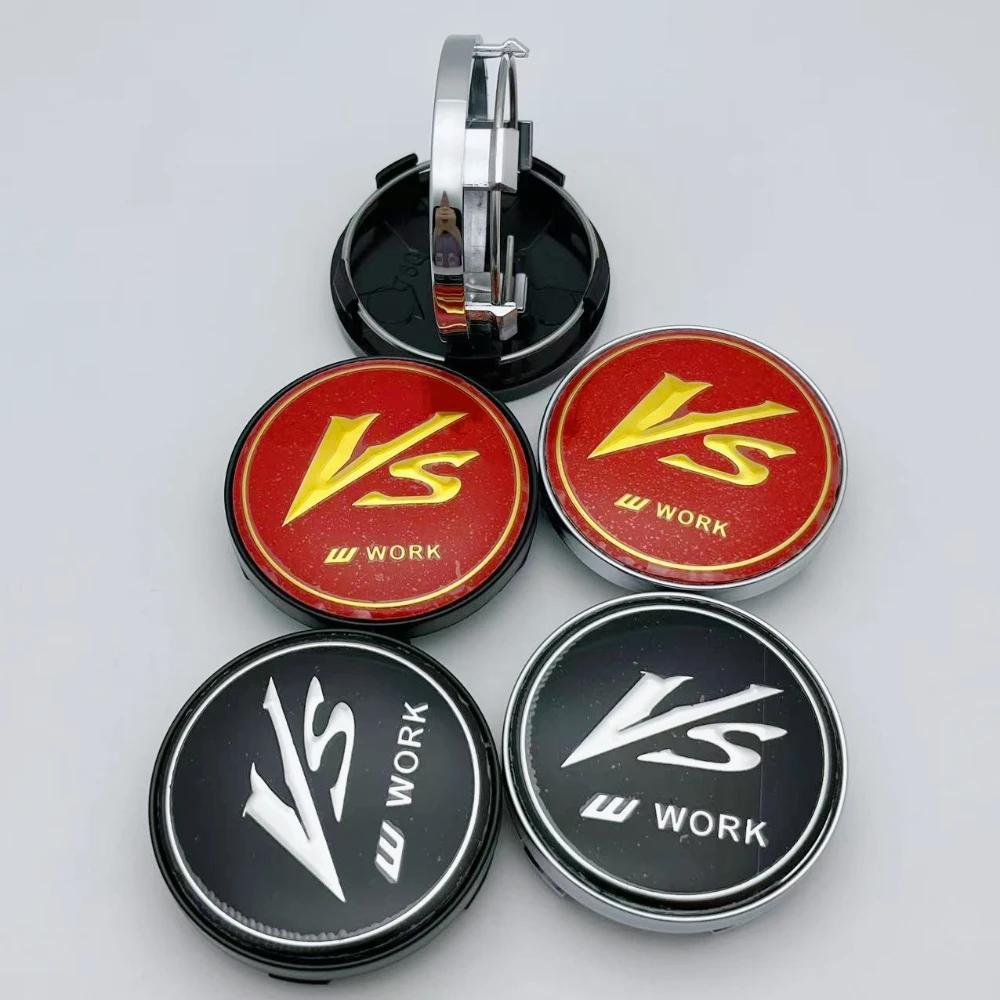 4pcs 60MM ( 56MM I.D ) VS W Work Logo Emblem Badge Car Wheel Center Caps Auto Rim Dust Cover Wheel Hub Hubcaps Car Accessories