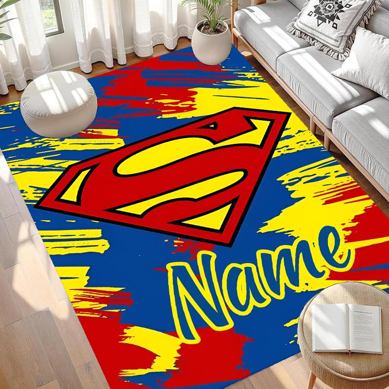Custom Name Personalized Superman Print Carpet, Versatile Home Decor Rug, for Playroom, Apartment, Balcony, Entryway, Hallway Gift
