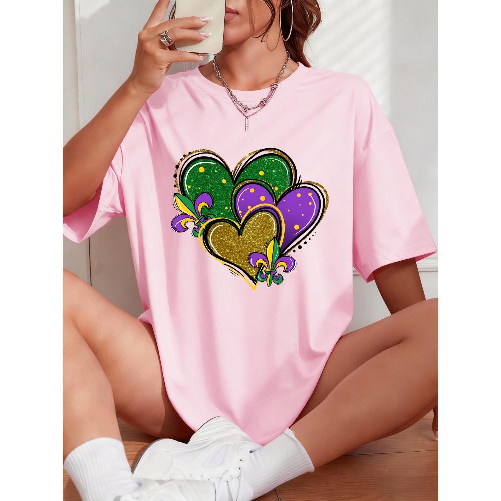 Happy Carnivals Creative Heart Design Women T Shirt Jogging Casual Sportswear Summer Crewneck T-Shirt Loose Short Sleeves