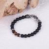 MATT STONE BRACELET     8mm Matt Onyx Stone Bead Bracelet with Reptile Design Lobster Lock, Brown Tiger Eye Stones
