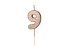 PartyDeco Birthday Candle Number 9, Rose Gold, 4.5cm