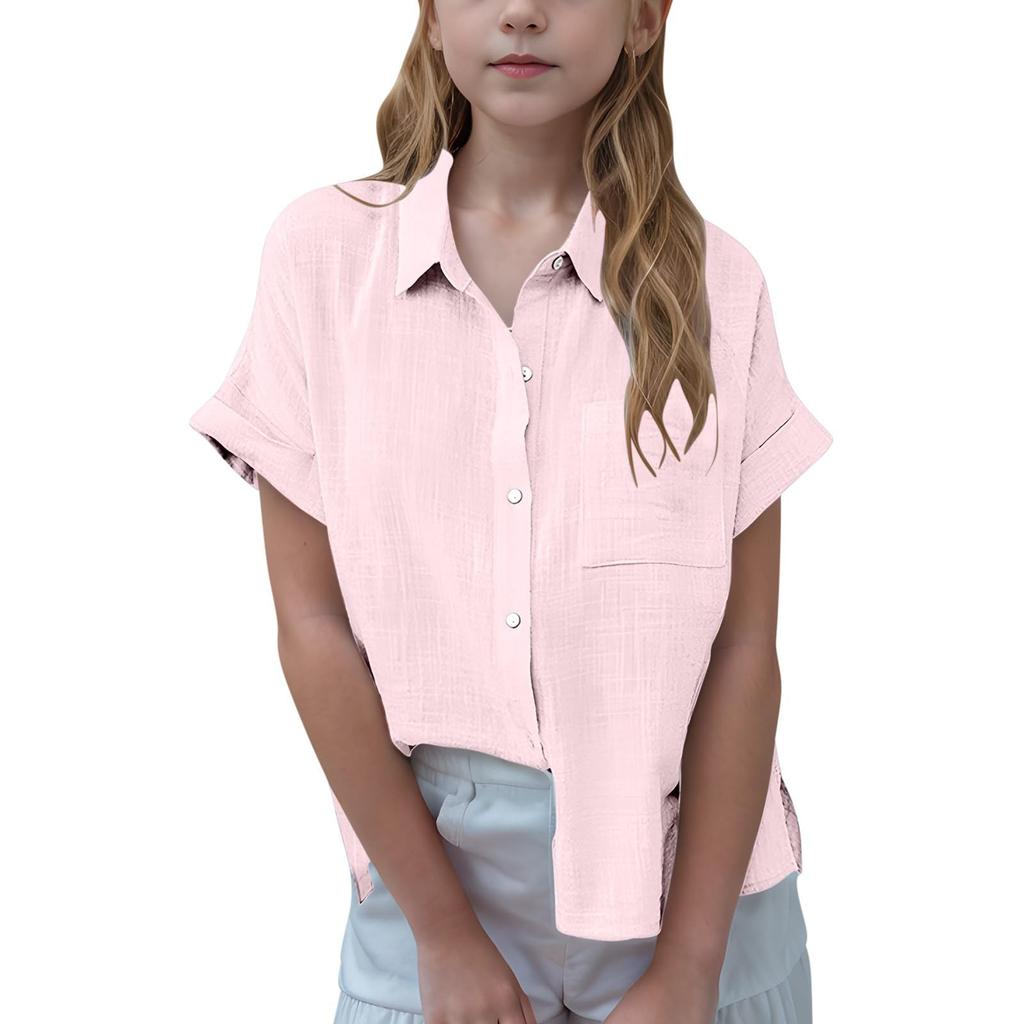 Summer Children's Clothing, Solid-color Shirts, Short-sleeved Casual Loose Tops