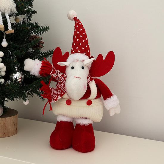 Yousheng Christmas Plush Doll Decoration Stuffed Standing Snowman/Santa Claus/Elk Figurine with Retractable Long Leg for Holiday Winter Home Table