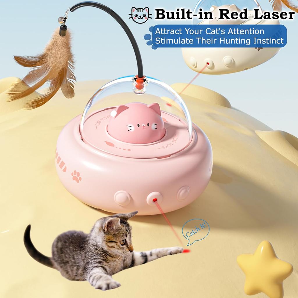 Laser Cat Toy,Electric UFO Cat Wand with Bell,Pet Training Toy,Replaceable Feather Accessories,Interactive Toy, Suitable for Bored Cats/kittens/dogs