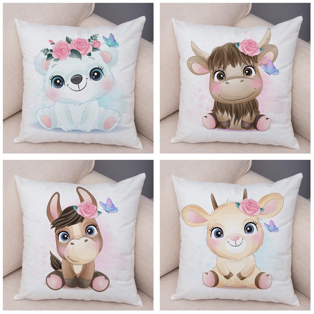 45x45cm Søt Giraffe Løve Ku Putetrekk Dekorativ tegneserie Dyretrykk Putetrekk Barnerom Sofa Hjem Putetrekk