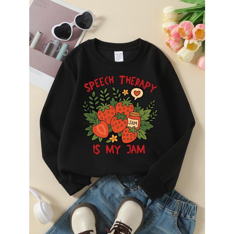 Kids Crewneck Sweatshirt, "Relax Is My Jam" Speech Bubble Letter Print, Spring Autumn Casual Sport Tops