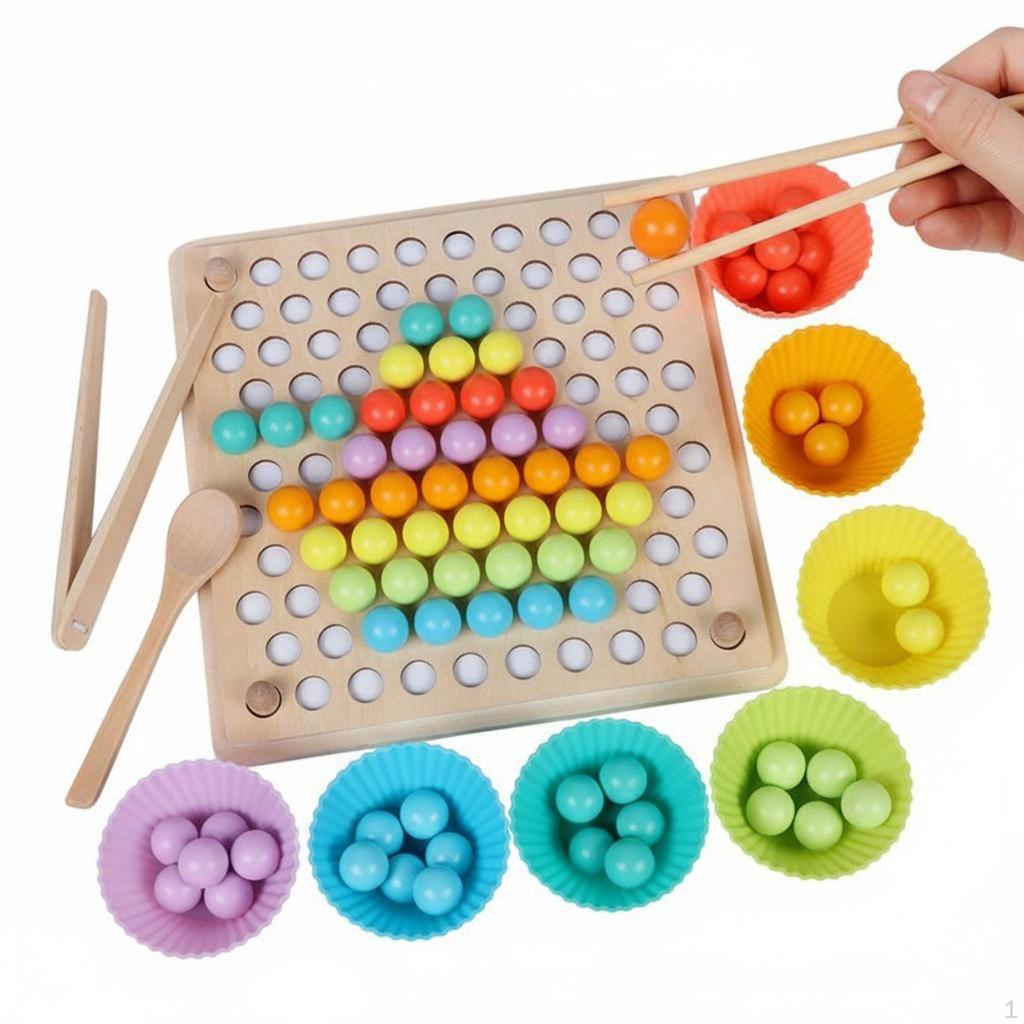 Chopstick Training Game HandEye Coordination Clip Bead Puzzle Set Wood Construction Wooden