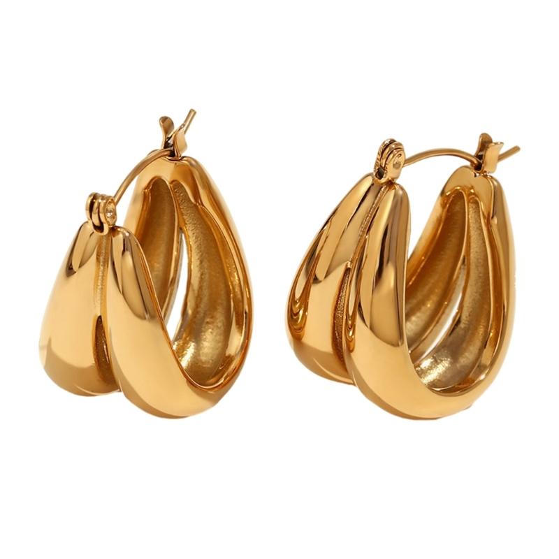 

Elegant Double U Shaped Hoop Earrings for Women Waterproof Titaniums Steel Jewelry Gifts With 18K Gold Plating золотий