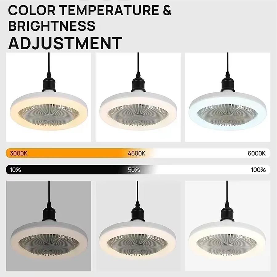 AC85-265V LED Fan Ceiling Light Fan and Lamp 2-in-1 3-Speed Modes E27 LED Lamp with Remote Controller for Living Room Bedroom