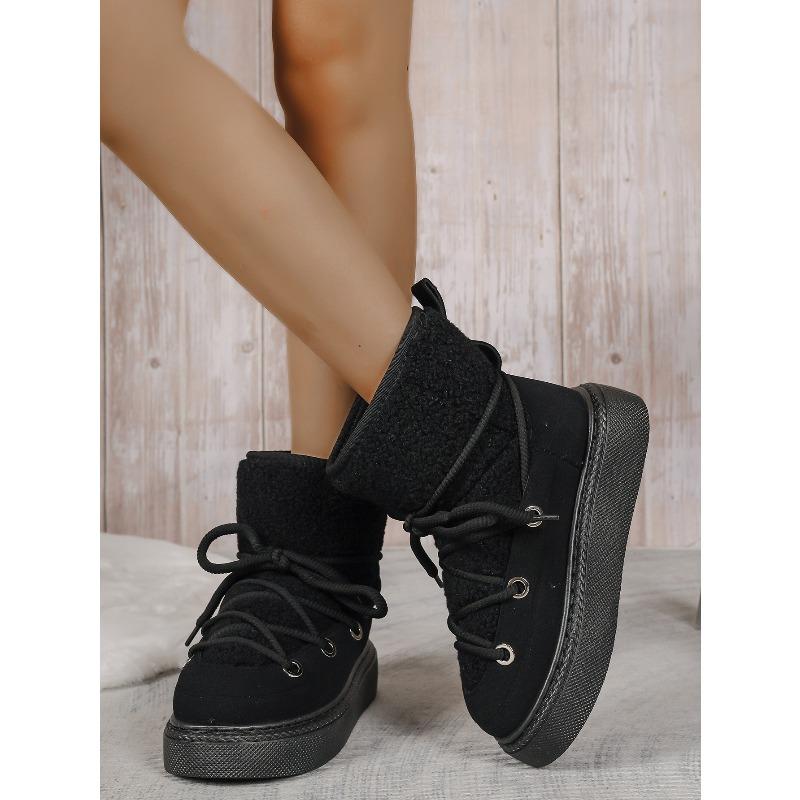 2025 New Arrival Plus Size Fashionable Warm Thick-Sole Slip-On Women's Snow Boots with Front Lace-Up