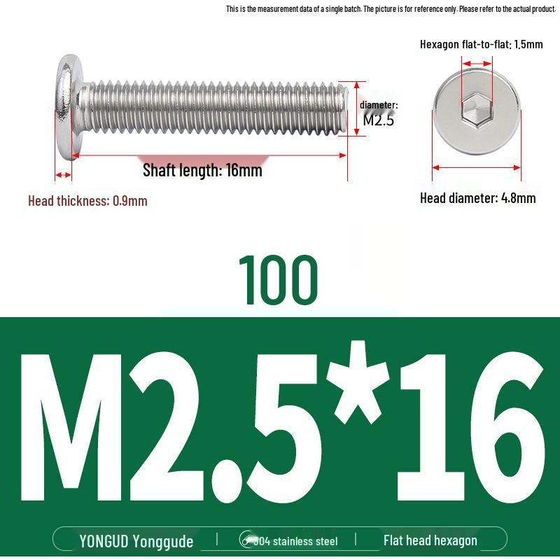 304 Stainless Steel Ultra-Thin Flat Head Hex Socket Bolt, M2-M12